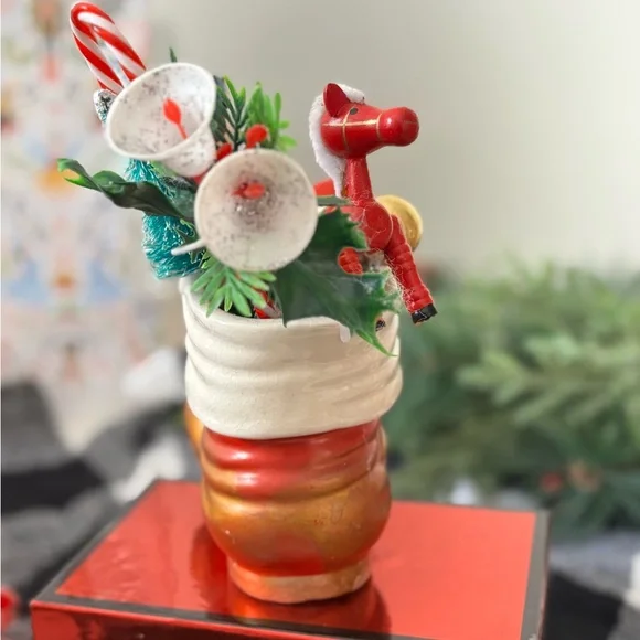 Festive Vintage Gold and Red Holiday Boot Decoration - Picture 4 of 6